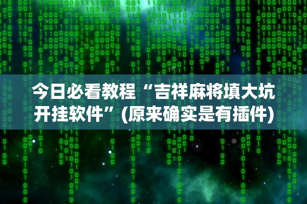 今日必看教程“吉祥麻将填大坑开挂软件”(原来确实是有插件)