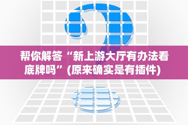 帮你解答“新上游大厅有办法看底牌吗”(原来确实是有插件) 