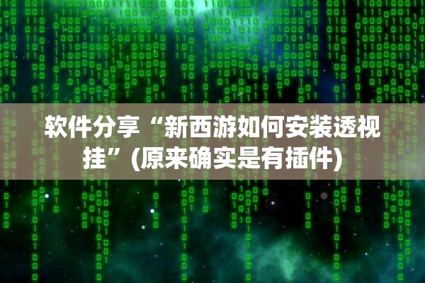 软件分享“新西游如何安装透视挂	”(原来确实是有插件)