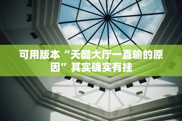 可用版本“天酷大厅一直输的原因	”其实确实有挂