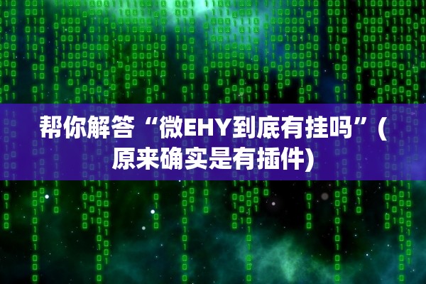 帮你解答“微EHY到底有挂吗”(原来确实是有插件)