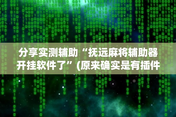 分享实测辅助“抚远麻将辅助器开挂软件了”(原来确实是有插件) 