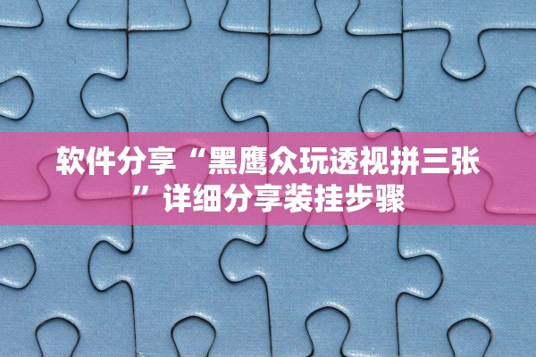 软件分享“黑鹰众玩透视拼三张”详细分享装挂步骤